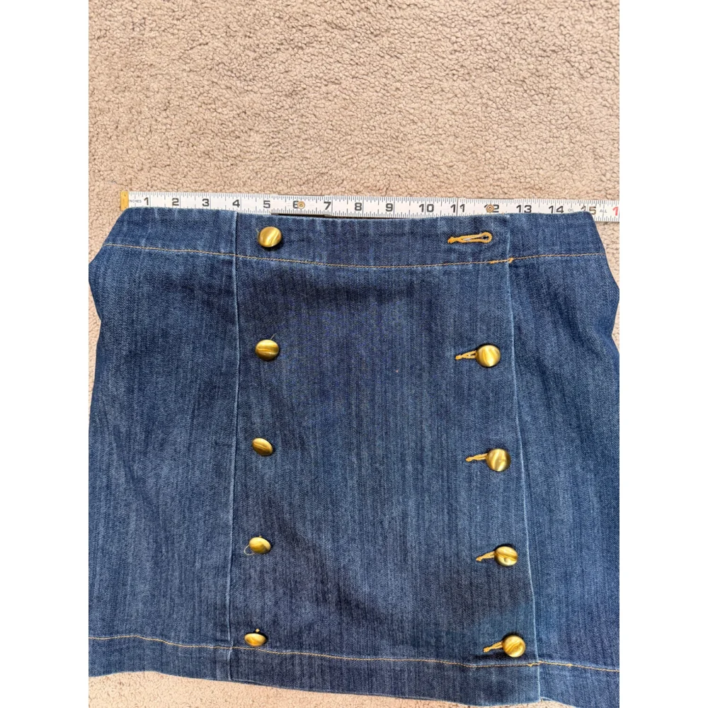 Women's Michael Kors Blue Denim Mini Skirt Gold Buttons 6 Y2K Retro Indie Sleaze